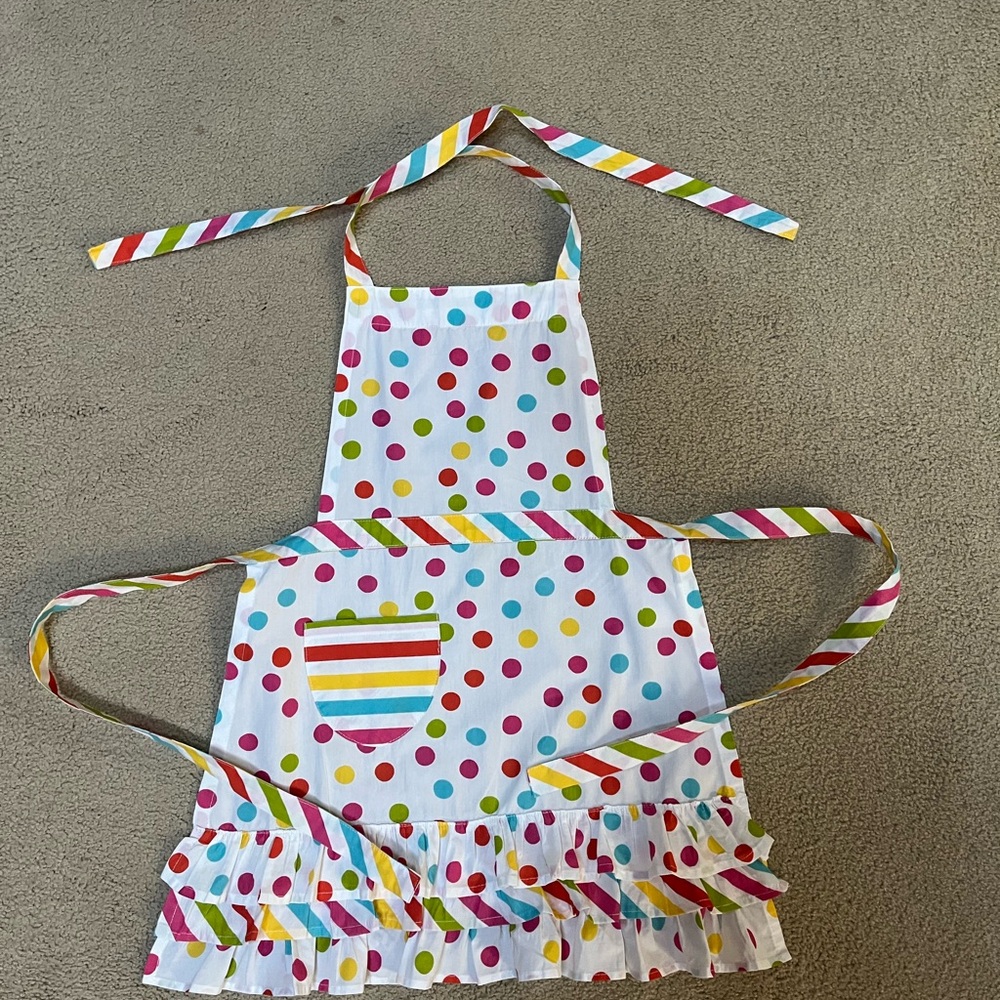 Colorful Polka Dot Kid’s Apron with Striped Accents